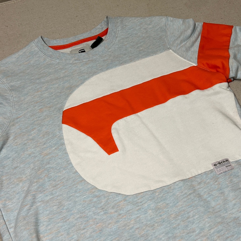 G-Star RAW Originals‎ Denim Logo Graphic Crewneck Sweatshirt Pullover Heather XS